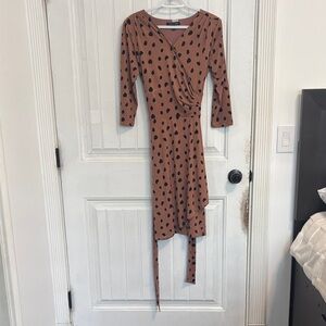 41 Hawthorn Asymmetrical Brown Dress with Black Dots